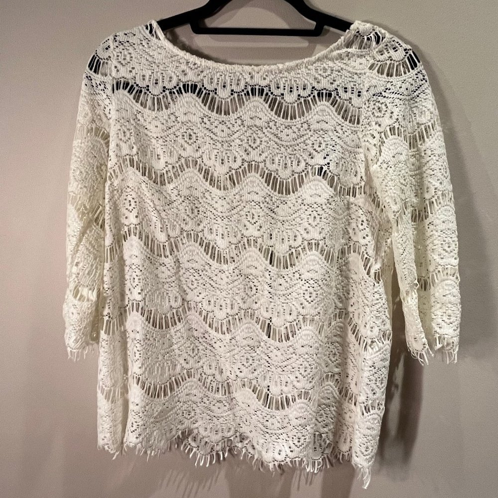 Zara TRF Collection Lace Top with 3/4 Sleeves, Cream